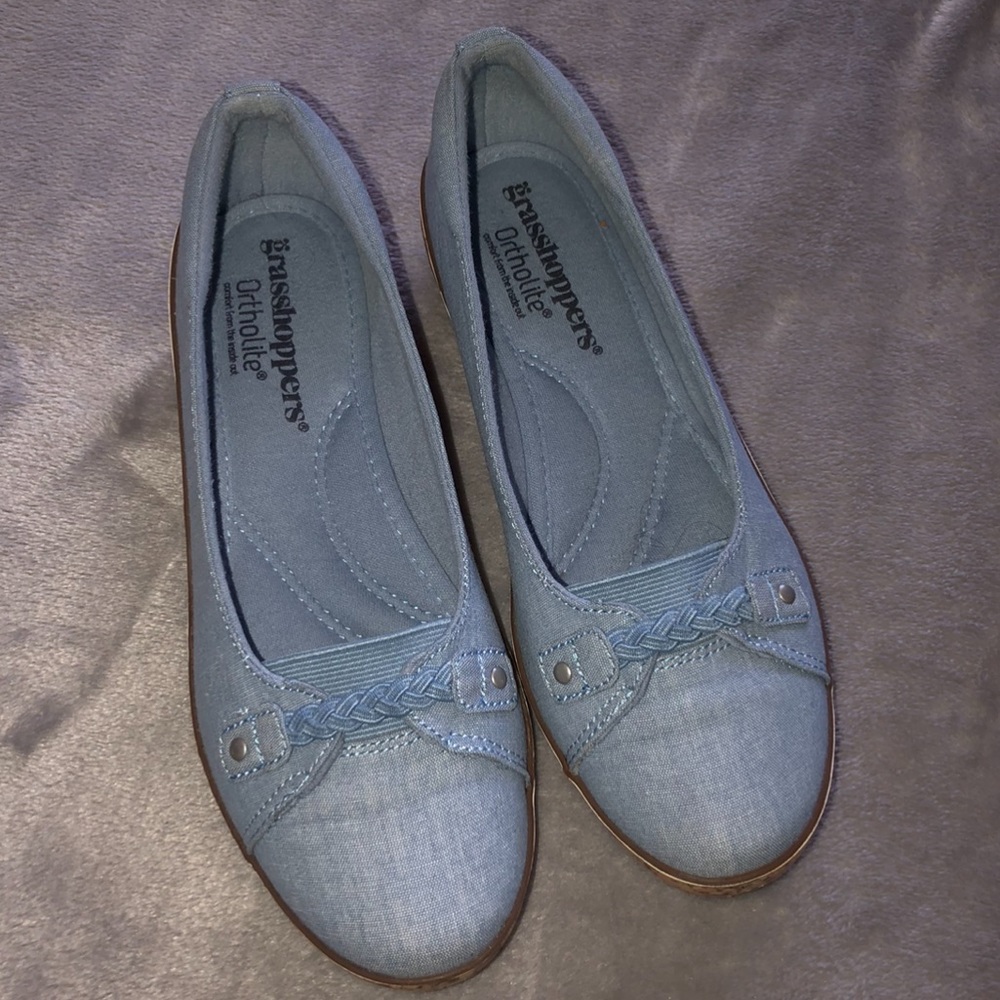 Grasshoppers light blue slip on Wedge loafers / espadrilles